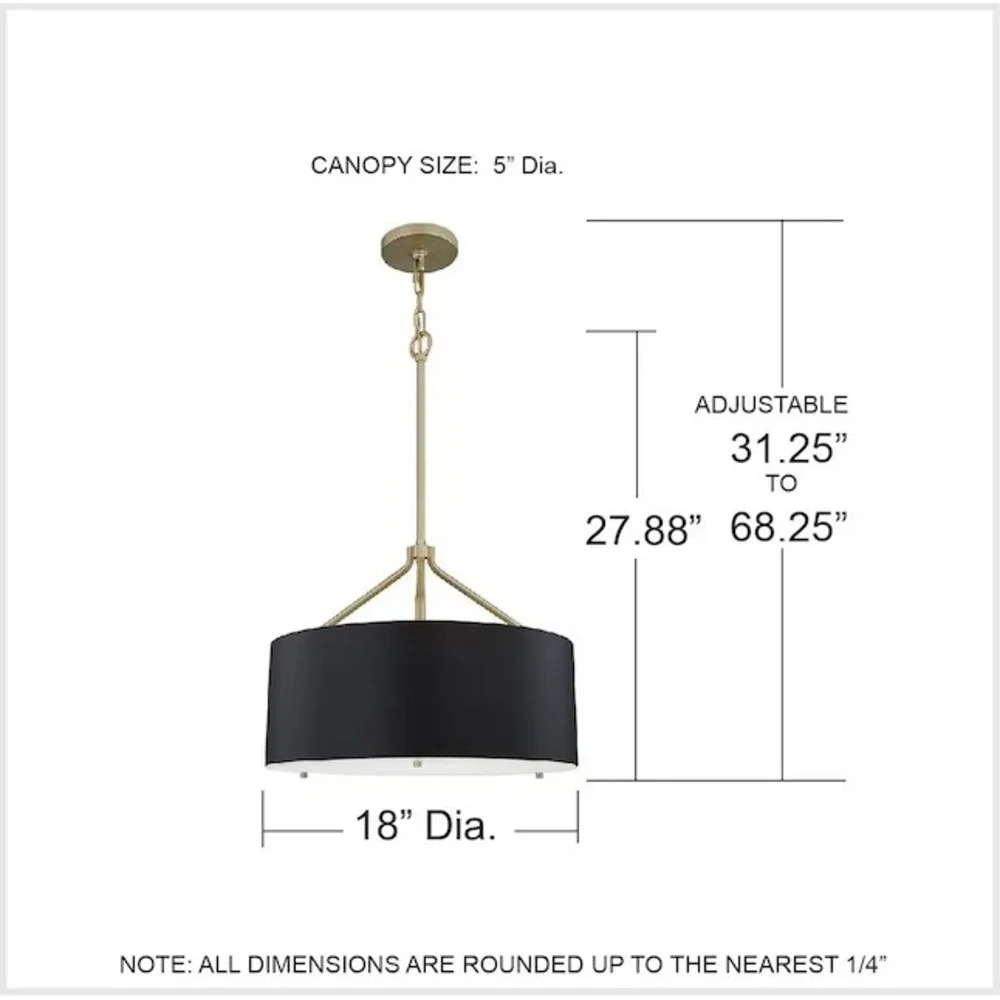 Quoizel LWS6714B Covington 3-Light Drum Pendant Black Gold NIB